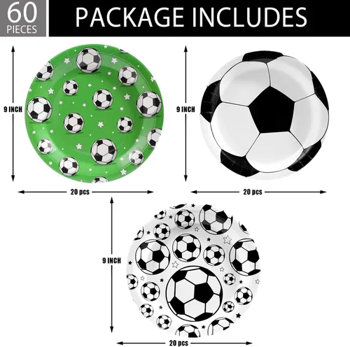 Vista 2 de Suministros de decoración de fiesta de fútbol – 60 platos desechables temáticos de fútbol y recuerdos para cumpleaños de niño o baby shower