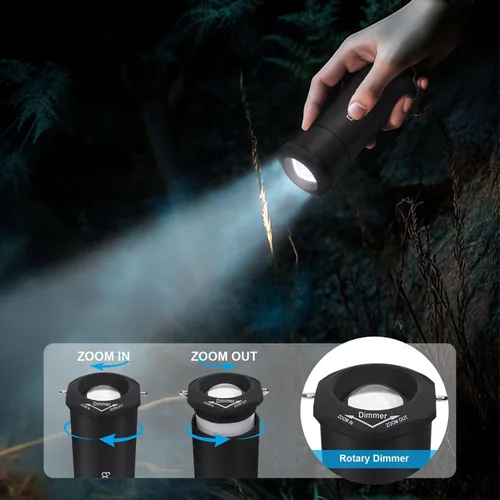 Vista 5 de EXTRASTAR - Linternas LED para acampar, linterna de 2 en 1 a batería, antorcha con zoom 3 modos, máximo 35 lúmenes, resistente al agua IPX2