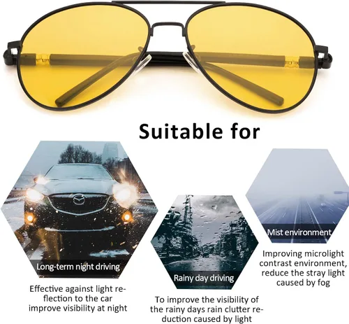Vista 5 de SODQW Gafas polarizadas de visión nocturna gafas clásicas de conducción nocturna marco de metal piloto para hombres y mujeres de conducción nocturna