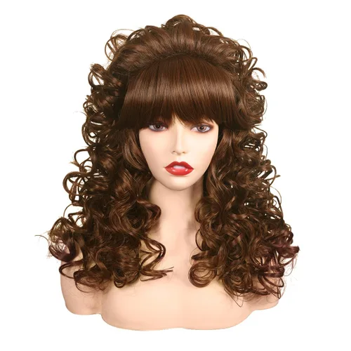 Vista 14 de Peluca rubia larga y rizada con flequillo, peluca de disfraz vintage para mujer Rubio