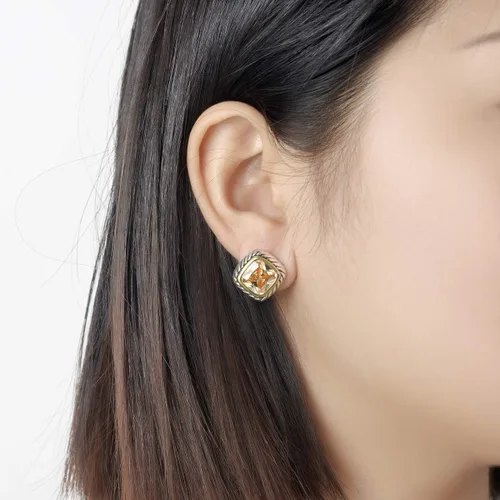 Vista 7 de UNY Elegantes conjuntos de joyas de boda con cristales de circonita cúbica y clip francés, para regalo de Navidad inspirado en el diseñador, Metal