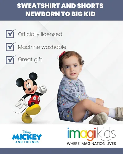 Vista 3 de Disney Mickey Mouse Winnie the Pooh Lion King Goofy Donald Duck Simba - Sudadera y pantalones cortos de felpa francesa para recién nacidos a niños