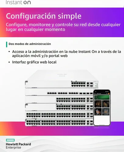 Vista 7 de Aruba Instant On 1960 Switch Inteligente de 48 Puertos Gb-48x 1G 2X SFP+ 2x10GBase-T (JL808A#ABA)