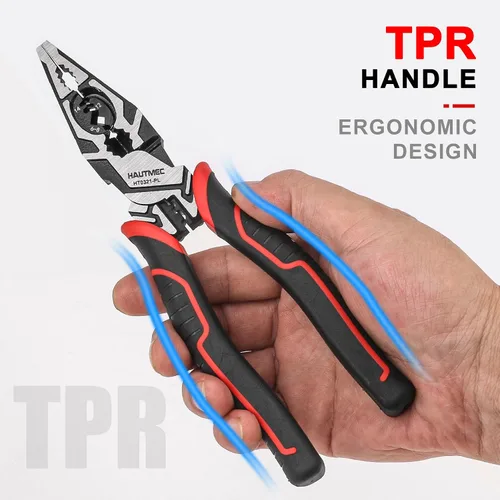 Vista 6 de HAUTMEC Herramienta pelacables Pro 8 "Multifuncional Combinación Linesman Alicates Cortador de Cable Pelacables Herramienta de prensado Terminal