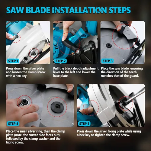 Vista 2 de Sierra circular inalámbrica compatible con batería Makita de 18 V, motor sin escobillas 5000 rpm, 850 W, sierra circular eléctrica de 7-1/4 pulgadas