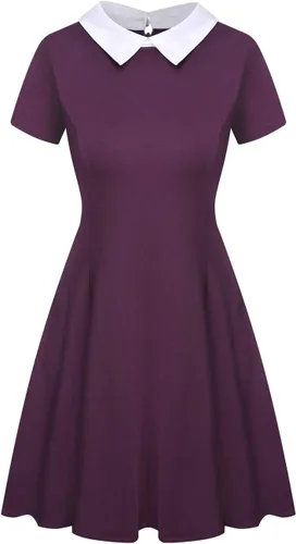 Vista 2 de Aphratti - Vestido casual de manga corta para mujer con cuello de Peter Pan