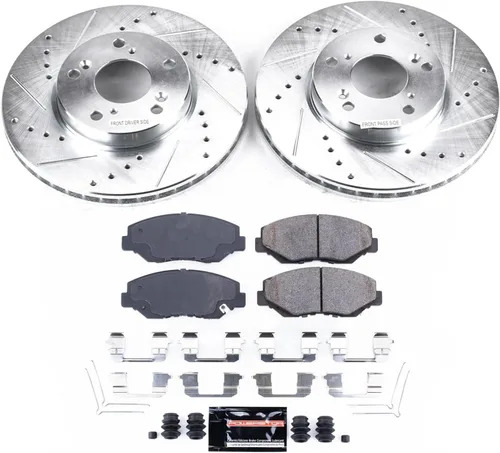 Vista 2 de Power Stop K1043 Kit de frenos delanteros Z23 con rotores perforados/con ranuras y pastillas de freno de cerámica