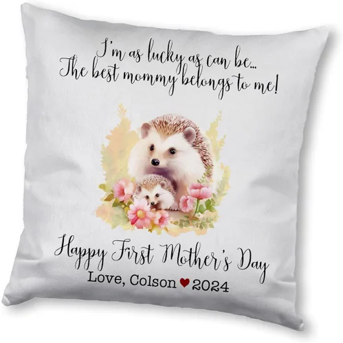 Vista 6 de Hedgehogs Mothers Day, First Mother's Day Custom Pillowcase, Personalized Mother's Day Pillowcase, Gift for Mom, Home Decor