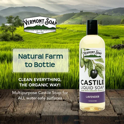 Vista 2 de Vermont Castile Jabón Lavanda, jabón líquido suave para pieles sensibles y gel de baño natural, champú orgánico para cabello graso, aloe castilla