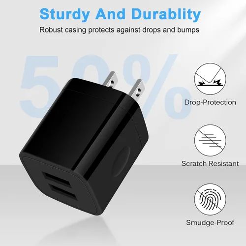 Vista 5 de Enchufes USB Adaptador de corriente de pared Dual USB Enchufe Eléctrico Cubo de Carga Compatible iPhone 17e 17 Pro Max Air 16e 16 Plus 15 14 13 12