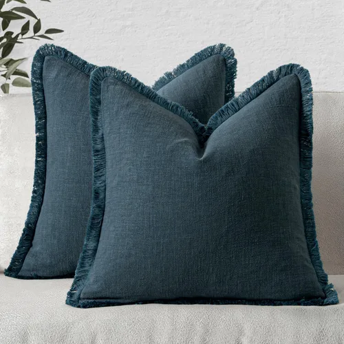 Vista 33 de MIULEE Juego de 2 fundas de almohada decorativas de lino neutro con flecos, fundas de cojín de estilo bohemio con borlas para sofá, cama, sala