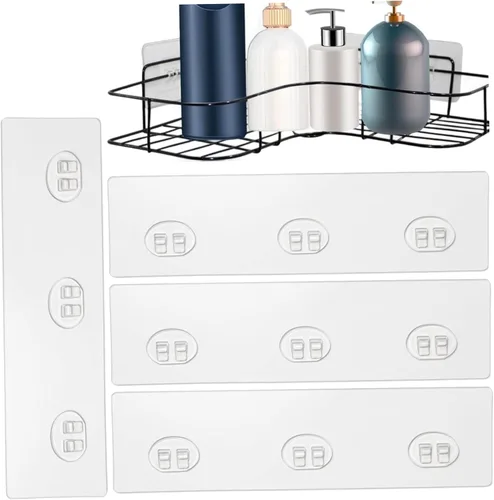 Vista 6 de 4 unidades de soporte adhesivo de repuesto de 3 x 10 pulgadas, tiras adhesivas de ducha fuertes, impermeables, sin perforaciones, para baño, cocina
