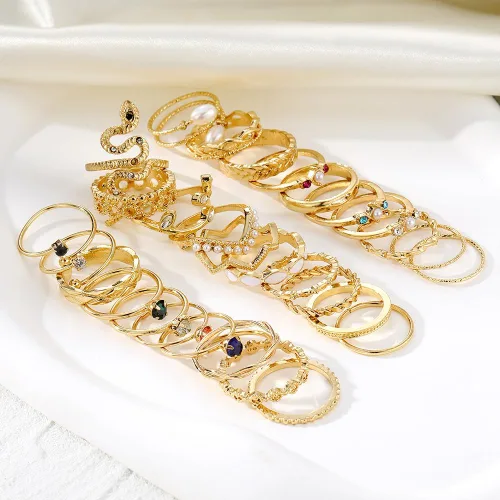 Vista 5 de KISS WIFE Juego de anillos dorados, plateados y negros para nudillos, para mujeres, delicados, simples, modernos, apilables, perfectos para apilar