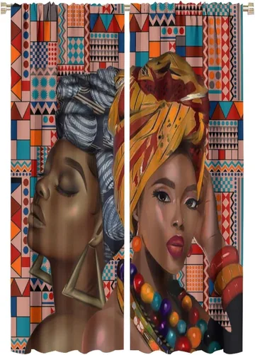 Vista 15 de Cortina de mujer africana, con estampado étnico tribal y étnico, reducción de ruido, para dormitorio, sala de estar, cortinas con aislamiento