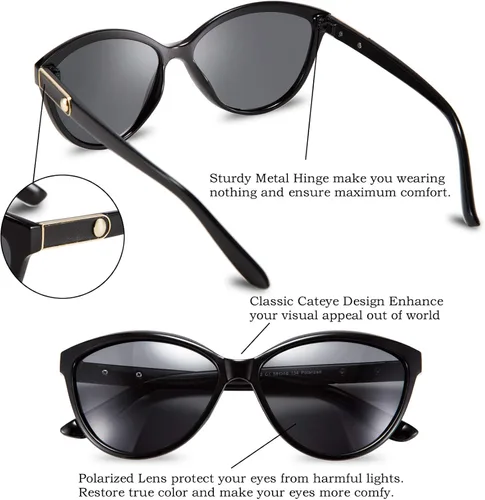 Vista 3 de FEISEDY Gafas de sol polarizadas clásicas Cateye para mujer, 100% protección UV B2512, 58mm