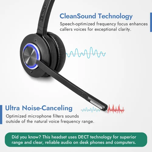 Vista 2 de Leitner LH575 Auriculares inalámbricos de oficina 2 en 1 con micrófono - Auriculares para computadora y teléfono (auriculares DECT, no Bluetooth)