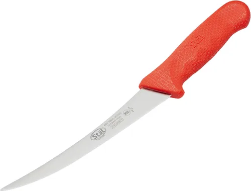 Vista 4 de Winco Cuchillo de deshuesado de acero alemán de grado comercial de 6 pulgadas, curvado, rojo