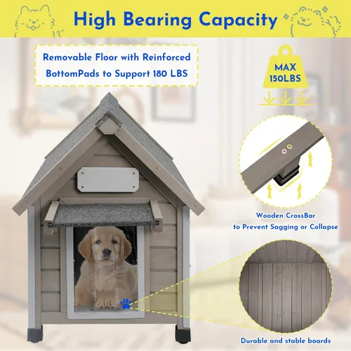 Vista 5 de Gowoodhut Casa para perros al aire libre, resistente a la intemperie, gran perrera de madera para interiores para perros pequeños con marco a prueba