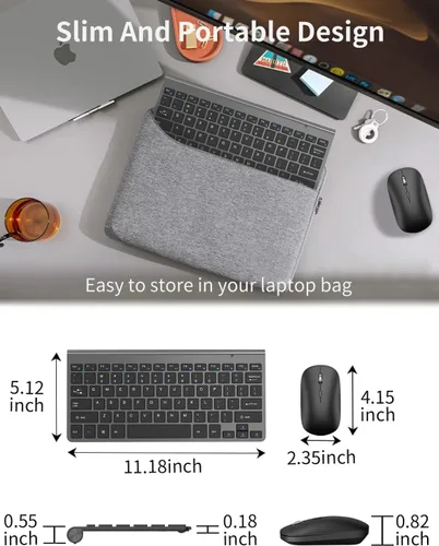Vista 5 de Combo compacto de teclado y mouse inalámbricos, mini teclado de viaje portátil y mouse silencioso con receptor USB, clic silencioso, tamaño pequeño
