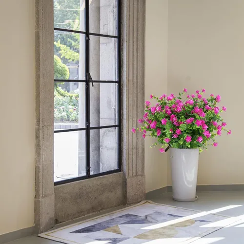 Vista 2 de 8 paquetes de flores artificiales, arbustos de boj falsos, resistentes a los rayos UV, no se decolora, vegetación sintética, loto de plástico Fucsia