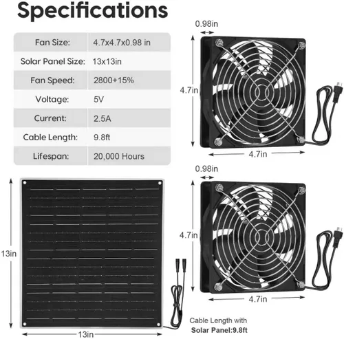 Vista 2 de Ventilador solar para ventilación de gallinero exterior con 2 ventiladores
