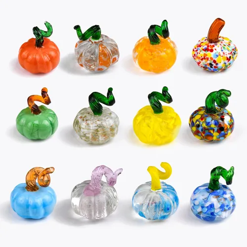 Vista 8 de Figura de calabaza de cristal soplado a mano de 3 pulgadas, pisapapeles de calabaza de cristal marrón grande, calabazas de Acción de Gracias