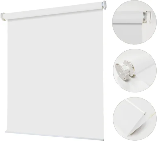 Vista 6 de Persianas enrollables opacas de montaje interior sin taladro, persianas de ventana de tensión fáciles de instalar, persianas impermeables para Blanco
