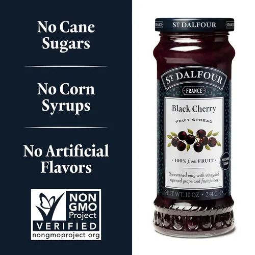 Vista 2 de St. Dalfour Mermelada de Fruta de Cereza Negra - 10 oz - 100% de Fruta, Sin Ingredientes Artificiales, Sin OMG, Sin Azúcares de Caña, Completamente