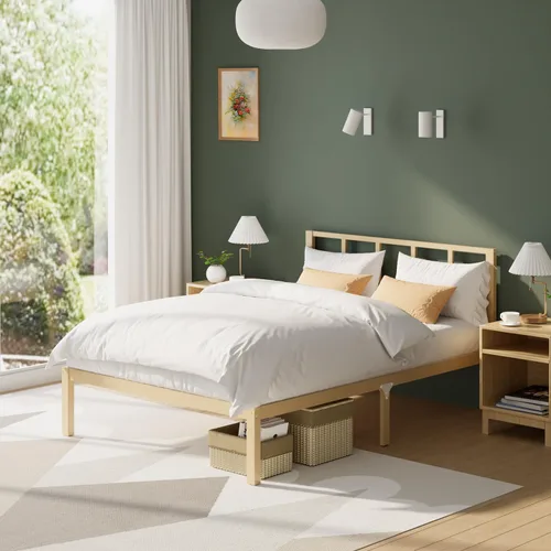 Vista 19 de Base de cama de bambú de tamaño individual con plataforma de madera, estructura sólida y estable con listones antideslizantes, cama alta,