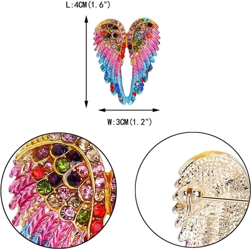 Vista 4 de EVER FAITH Broche de alas de ángel esmaltadas de cristal austriaco para mujer
