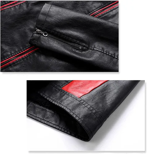 Vista 6 de ROSANI Can-am - Chaqueta de piel sintética para hombre, con cuello alto, con forro polar, chaqueta de motocicleta con cremallera A, talla XL