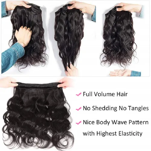 Vista 5 de Paquetes de cabello humano ondulado de 12, 14, 16 pulgadas 3 paquetes negro natural
