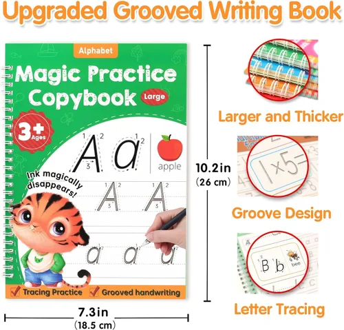 Vista 2 de Helsort Cuaderno de práctica grande con ranuras mágicas para niños, libro de trabajo de escritura a mano con ranurado reutilizable, aprende a