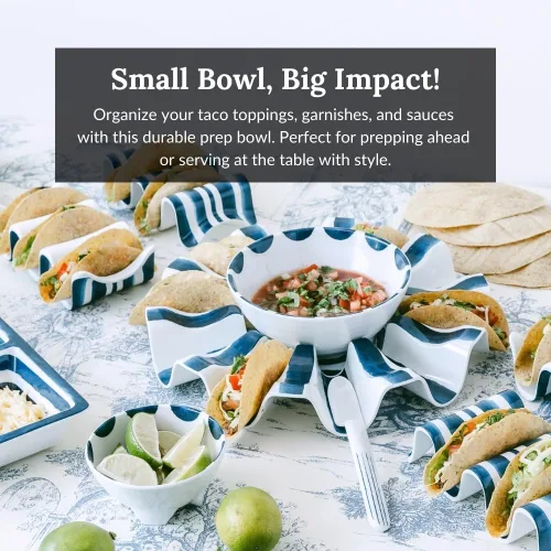 Vista 2 de Prepara Coastal Stripe Taco Prep Bowl, azul/blanco