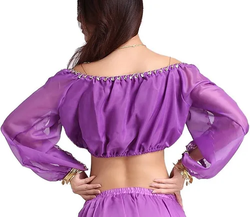 Vista 2 de ZLTdream top de gasa mangas largas para bailarina de danza del vientre, para mujer.
