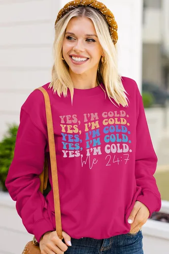 Vista 3 de JINTING Yes I'm Cold Me 247 - Sudadera para mujer con estampado de letras divertidas, cuello redondo, manga larga