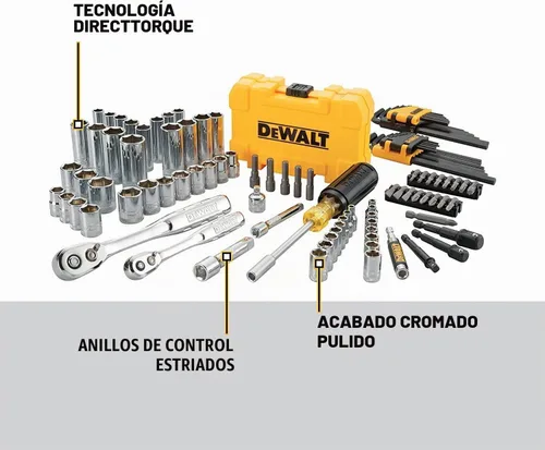 Vista 3 de DEWALT Kit de herramientas mecánicas y set de llaves, de 1/4 y 3/8 pulgadas, SAE, 108 piezas (DWMT73801)