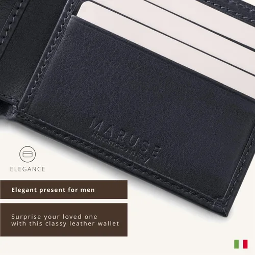 Vista 5 de Maruse Cartera plegable delgada de cuero minimalista para hombre marino Minimalista