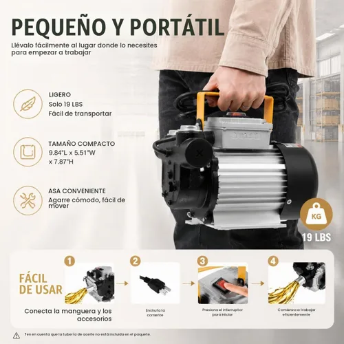Vista 6 de 110V AC 16GPM 60L/min Bomba de transferencia de aceite, Bomba de aceite autocebante eléctrica, Bomba extractora de líquidos para diesel, queroseno