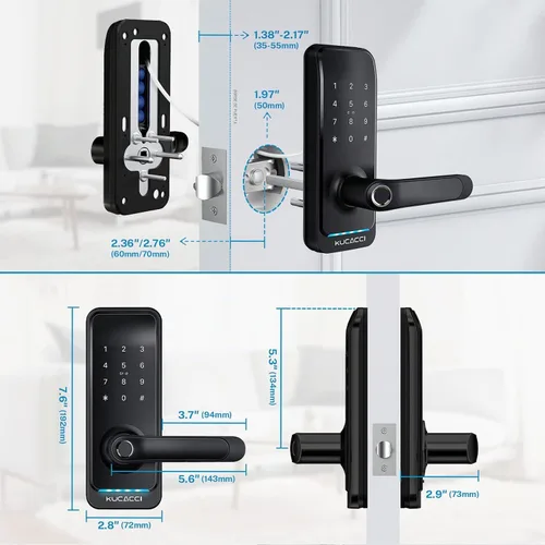 Vista 7 de Cerradura inteligente de puerta con manija: KUCACCI - Cerradura de puerta digital sin llave para puerta delantera - Teclado de huellas dactilares