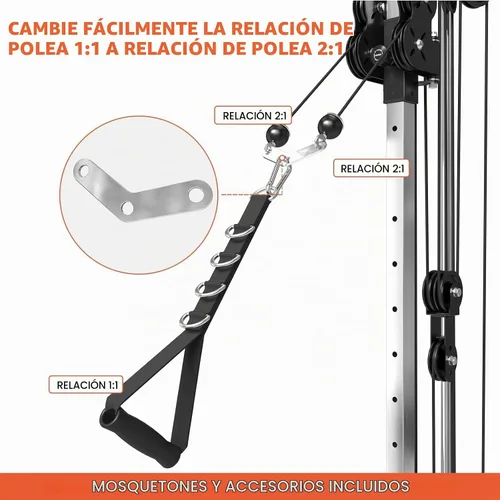 Vista 3 de Mikolo Estación de cable de montaje en pared, máquina cruzada de cables con sistema de polea doble y 19/27 posiciones ajustables para equipos