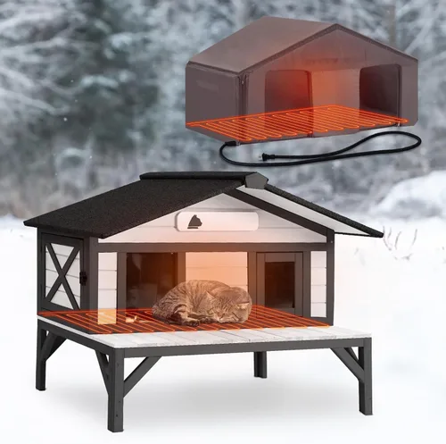Vista 15 de GUTINNEEN Casa Calefaccionada para Gatos de Exterior, Casa Aislada para Gatos de Exteriores Resistente a la Intemperie, Refugio para Gatos Ferales