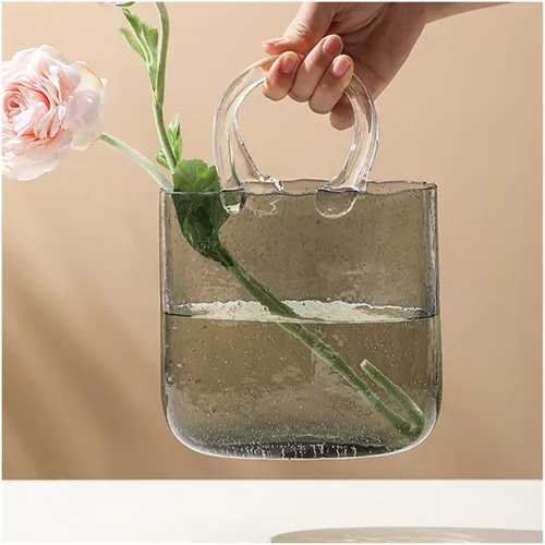 Vista 10 de Florero de mano, florero de vidrio soplado a mano, florero de vidrio, burbujas dentro del florero, para flores, decoración del hogar, oficina