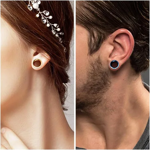 Vista 6 de Conjunto de 12 piezas de plugs, túneles, aros, calibradores para oreja, a rosca, de acero inoxidable y coloridos, de Longbeauty