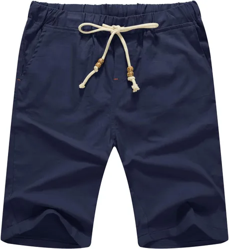 Vista 34 de Sailwind Pantalones cortos de lino para hombre, pantalones cortos casuales de playa con cordón