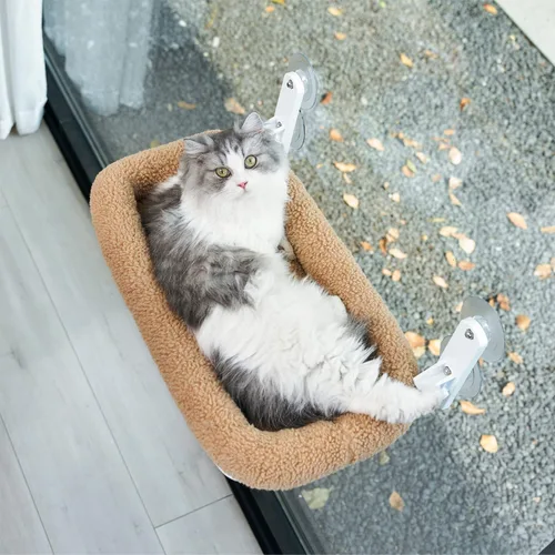 Vista 8 de Zakkart Hamaca plegable para gatos para ventana, sin cable, cama integrada lavable a máquina, marco de metal resistente, percha de ventana