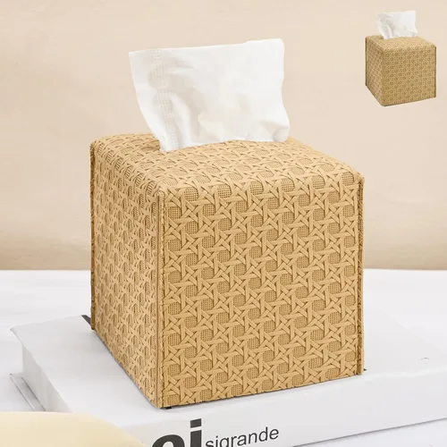 Vista 17 de HOMOTEK Paquete de 2 fundas para caja de pañuelos, soporte cuadrado de piel sintética, organizador de papel decorativo para baño, mesitas de noche