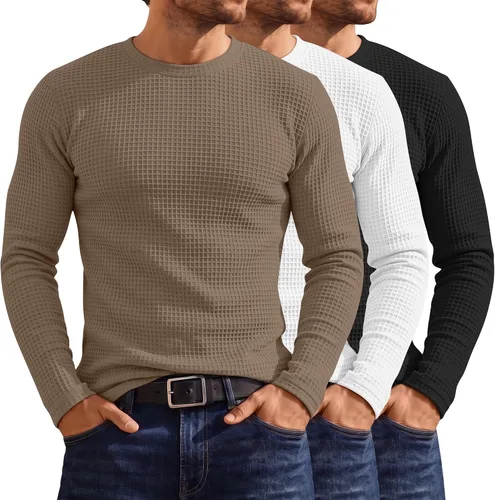 Vista 13 de Huukeay Paquete de 3 camisas térmicas tipo gofre para hombre