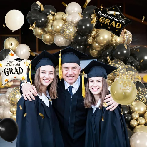 Vista 5 de Kit de arco de guirnalda de globos negro, blanco y dorado, arco de guirnalda de arena blanca perla metálica champán con globos de confeti