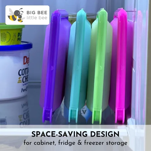 Vista 7 de Big Bee, Little Bee - SoftShell Contenedor de silicona reutilizable para almacenamiento de alimentos con tapa de concha conectada, fácil de limpiar